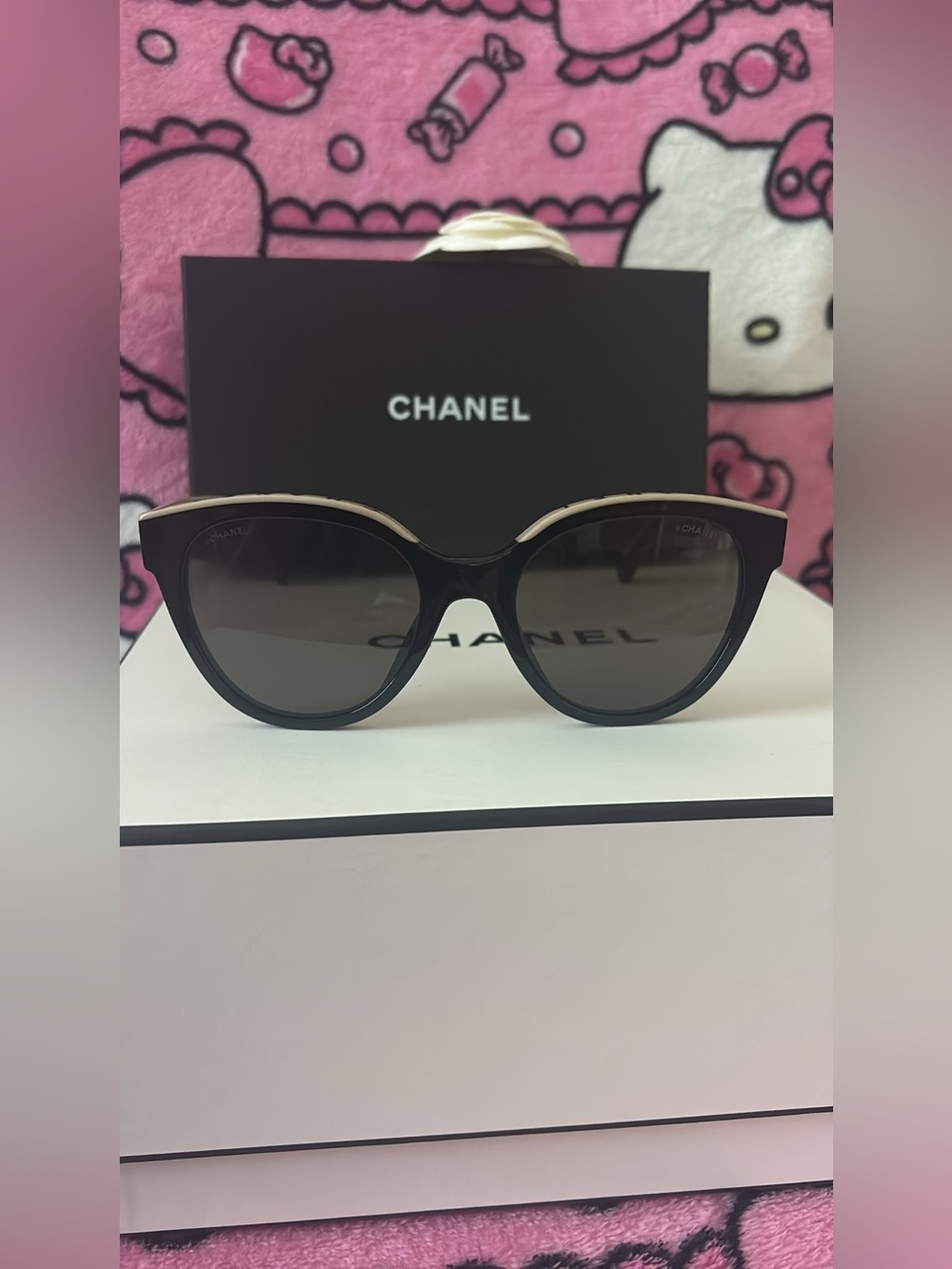 CHANEL Black and Gold Cat-Eye Sunglasses